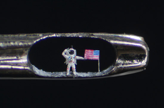 Artist Creates Tiny Buzz Aldrin Moonwalker in Eye of Needle